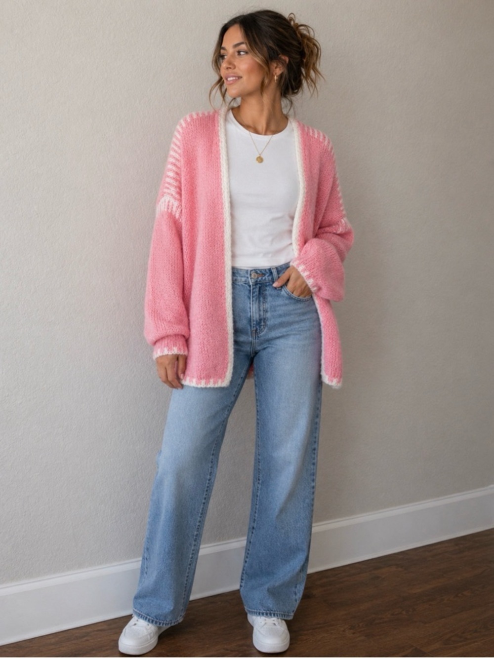 Double Take Pink Open-Front Cardigan Size Small